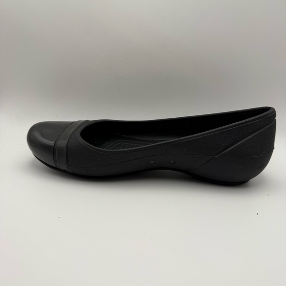 Crocs Black Patent Cap Toe Flat Ballet Slip On Shoes 12300 Womens Sz 6 - Picture 4 of 12